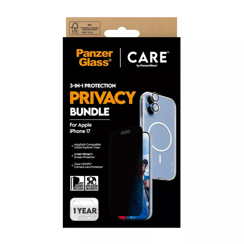 Funda protectora PanzerGlass Case CARE para iPhone 17 con protección de privacidad, funcionalidad 3-in-1