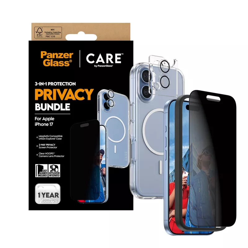 Funda protectora PanzerGlass Case CARE para iPhone 17 con protección de privacidad, funcionalidad 3-in-1