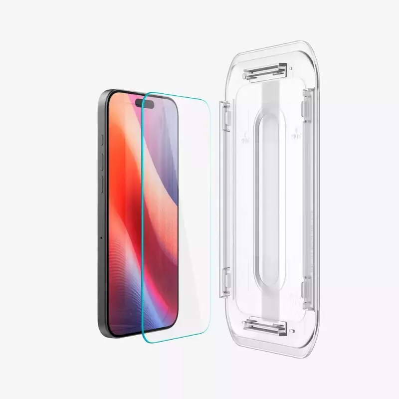 Spigen GLAS.tR EZ Fit Protector de pantalla de cristal para iPhone 16 Pro Max / 17 Pro Max, pack de 2, transparente