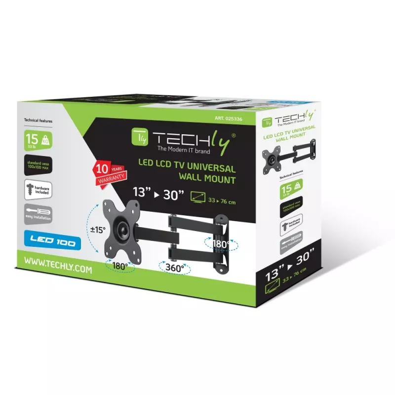 Techly soporte de pared para LCD LED 33-76,2 cm (13-30 inch) inclinable 2 articulaciones negro ICA-LCD 923B