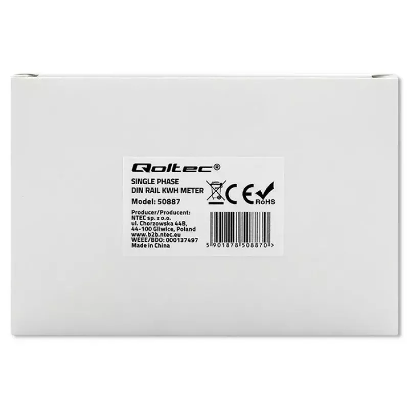 Medidor de energía monofásico QOLTEC 50887 1 fase 230V LCD delgado