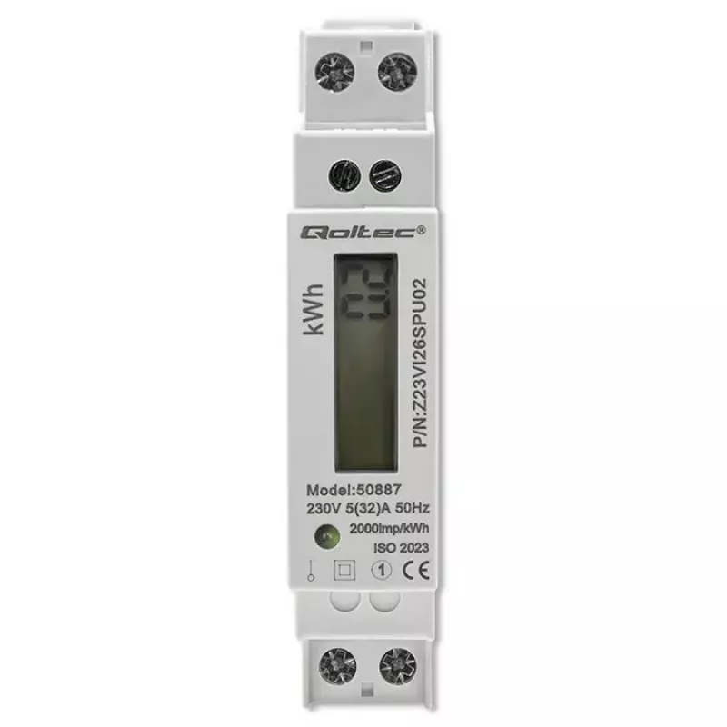 Medidor de energía monofásico QOLTEC 50887 1 fase 230V LCD delgado