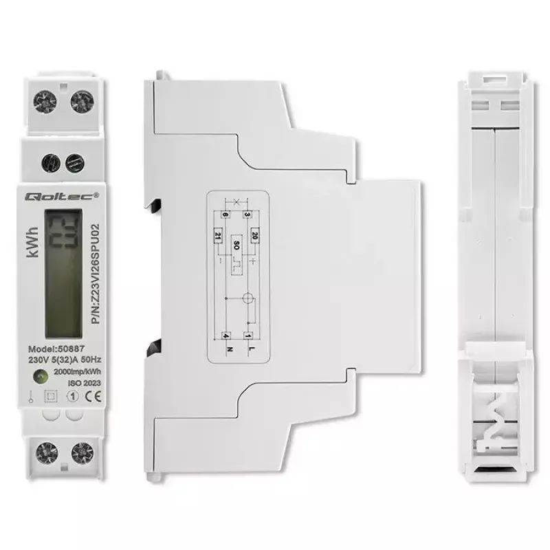 Medidor de energía monofásico QOLTEC 50887 1 fase 230V LCD delgado