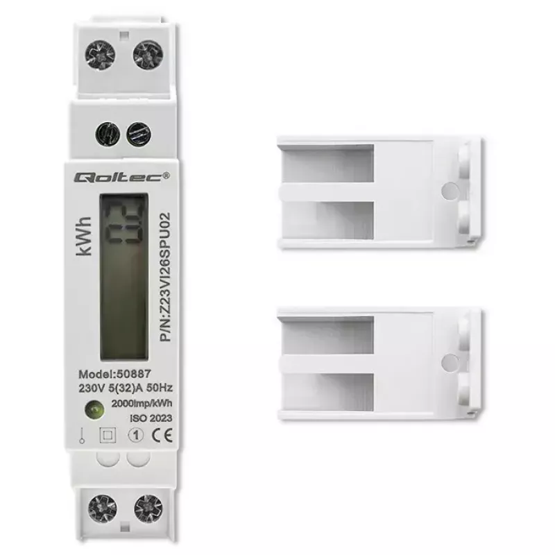 Medidor de energía monofásico QOLTEC 50887 1 fase 230V LCD delgado