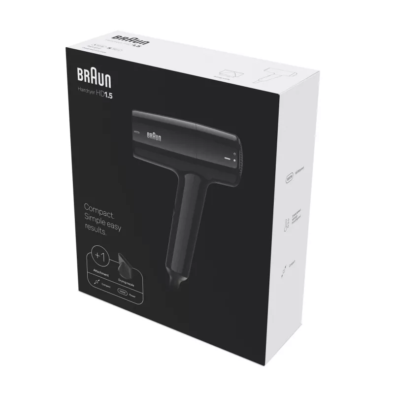 Secador de pelo BRAUN BRHD150E 1500W diseño compacto, 1500 W, mango plegable