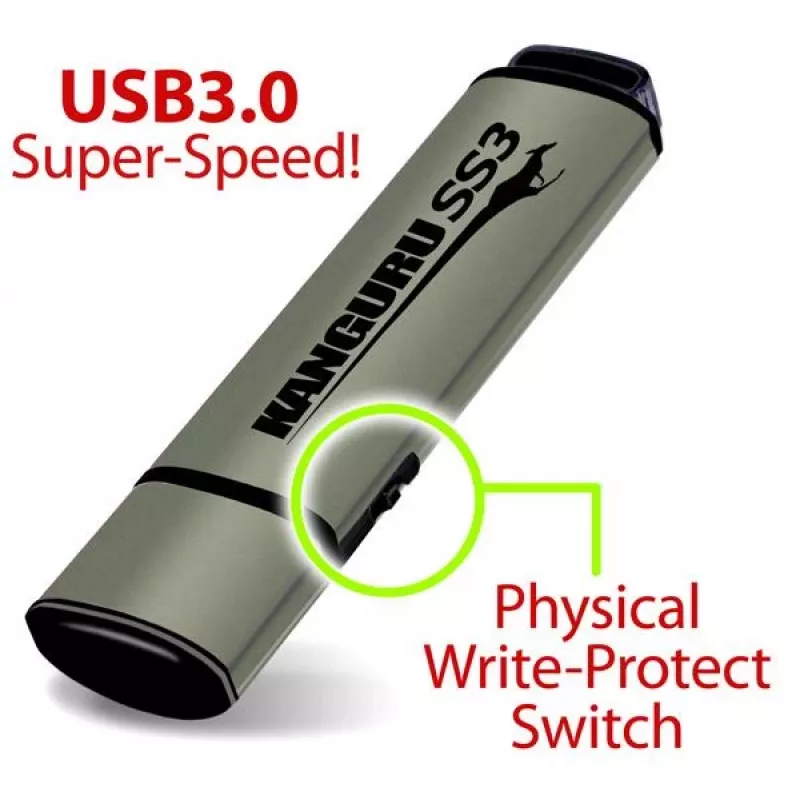 Kanguru SS3™ SuperSpeed USB3.0 64GB |Memoria USB segura| Interruptor físico de protección contra escritura | Compatible con Windows 