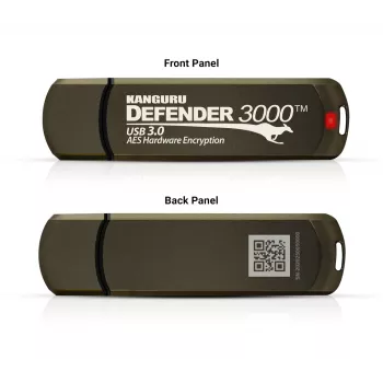 Kanguru Defender 3000™ SuperSpeed USB 3.0 64 GB| Memoria USB segura | FIPS 140-3 Level 3 en preparación, FIPS 140-2 Level 3 certificado | Cifrado hardware AES-XTS 256-Bit | Conforme TAA |