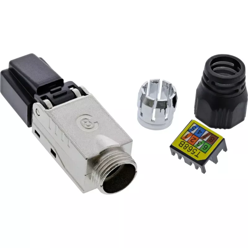 Conector macho RJ45 InLine Cat.8.1 2000MHz, montaje en campo, apantallado, con tapa roscada