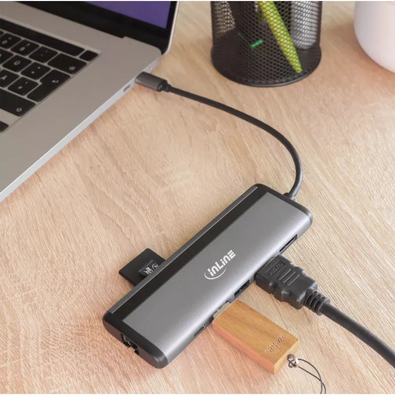 InLine multihub USB-C 8 en 1, HDMI, DP, USB 3.2, PD 3.0 100W, MST
