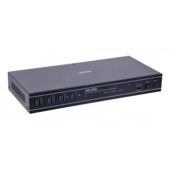 InLine 57885G Switch KVM, 2 vías, HDMI & DP, doble monitor, 4K60Hz, hub USB, negro
