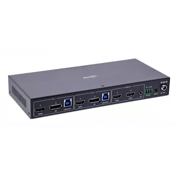 InLine 57885G Switch KVM, 2 vías, HDMI & DP, doble monitor, 4K60Hz, hub USB, negro