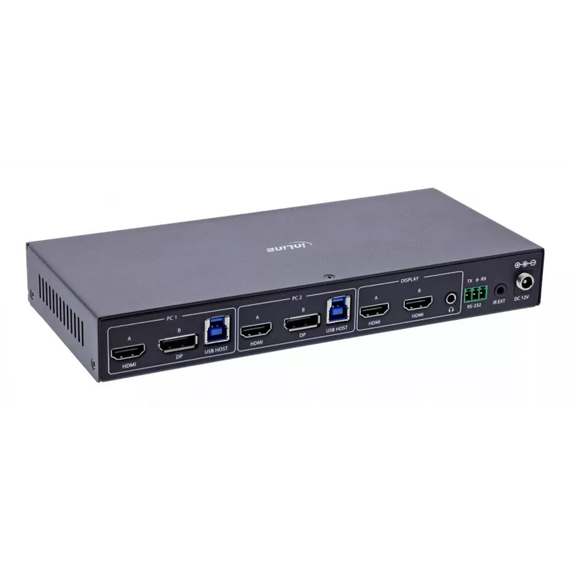 InLine 57885G Switch KVM, 2 vías, HDMI & DP, doble monitor, 4K60Hz, hub USB, negro
