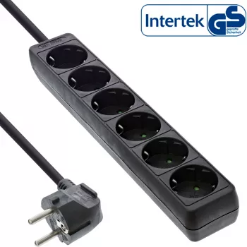 InLine regleta de enchufes, 6 tomas schuko CEE 7/3, negra, 5 m