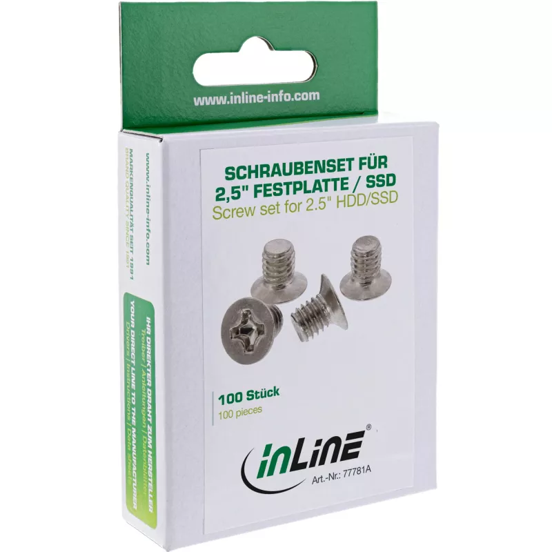Tornillos InLine para HDD/SSD de 3,5 pulgadas, 3 mm, cabeza avellanada, plateado, 100 uds.