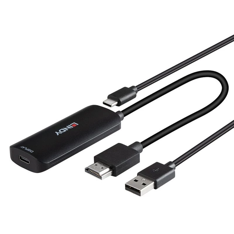 Convertidor HDMI a USB Type-C Lindy 43423 con entrada de alimentación USB, cable de 0,2 m, conectores HDMI + USB-C
