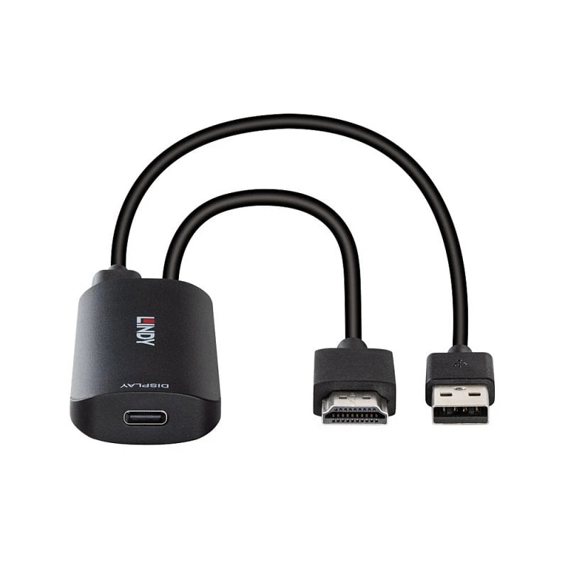 Convertidor HDMI a USB Type-C Lindy 43423 con entrada de alimentación USB, cable de 0,2 m, conectores HDMI + USB-C