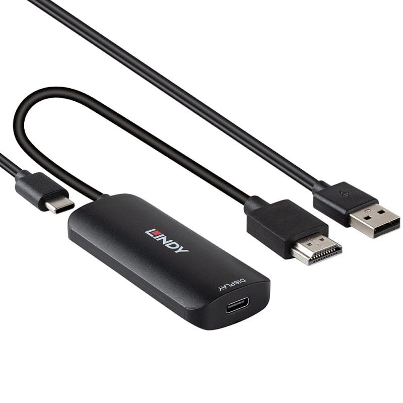 Convertidor HDMI a USB Type-C Lindy 43423 con entrada de alimentación USB, cable de 0,2 m, conectores HDMI + USB-C