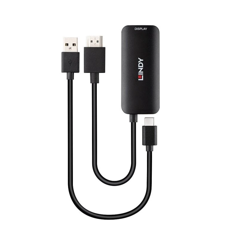 Convertidor HDMI a USB Type-C Lindy 43423 con entrada de alimentación USB, cable de 0,2 m, conectores HDMI + USB-C