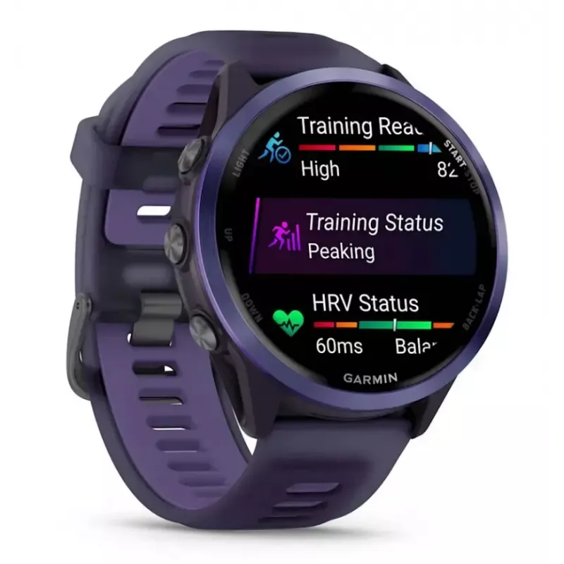 Garmin Forerunner 570 010-02971-02 smartwatch 47 mm, AMOLED, altavoz y micrófono, batería de hasta 18 h, aluminio índigo con correa translúcida Imperial Purple/Indigo