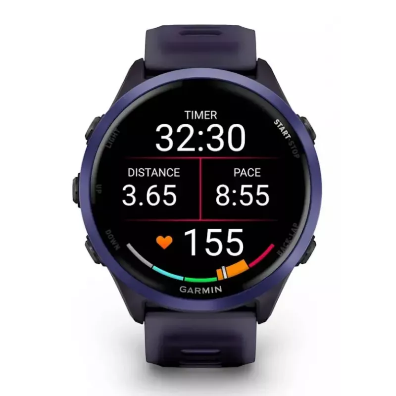 Garmin Forerunner 570 010-02971-02 smartwatch 47 mm, AMOLED, altavoz y micrófono, batería de hasta 18 h, aluminio índigo con correa translúcida Imperial Purple/Indigo