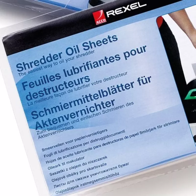 Rexel Hojas de aceite para destructora de documentos (paquete de 20)