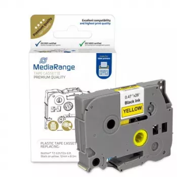 Cartucho de cinta plástica MediaRange TZ-631 12 mm negro sobre amarillo