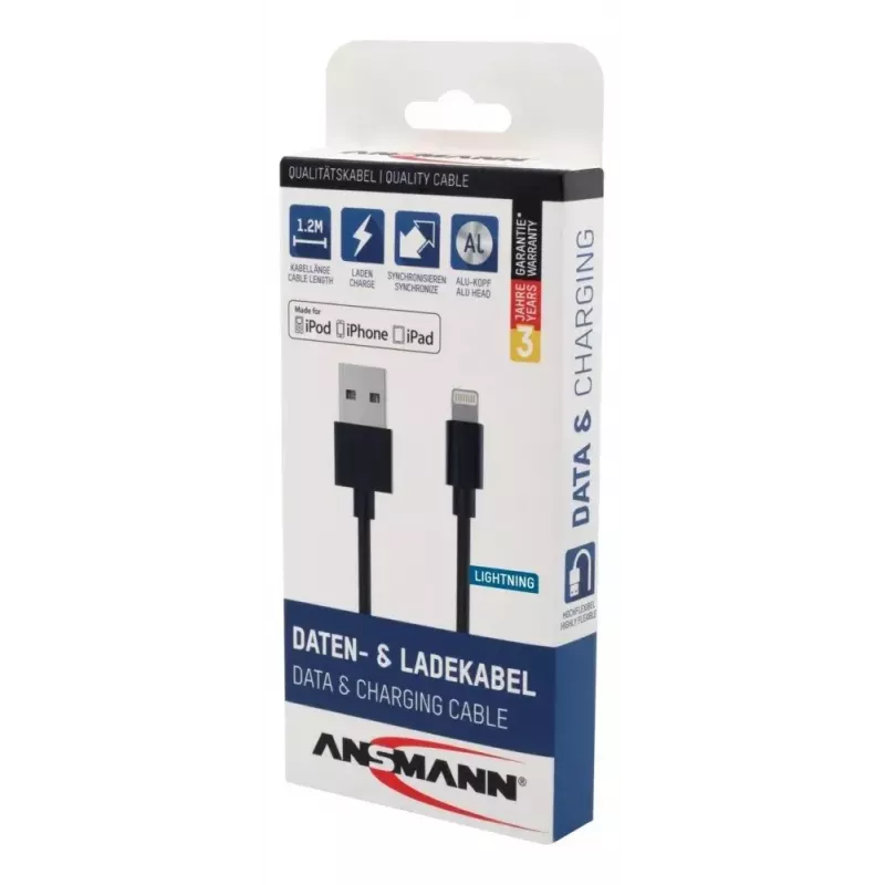 Cable Lightning Ansmann 1700-0078 1,2 m negro