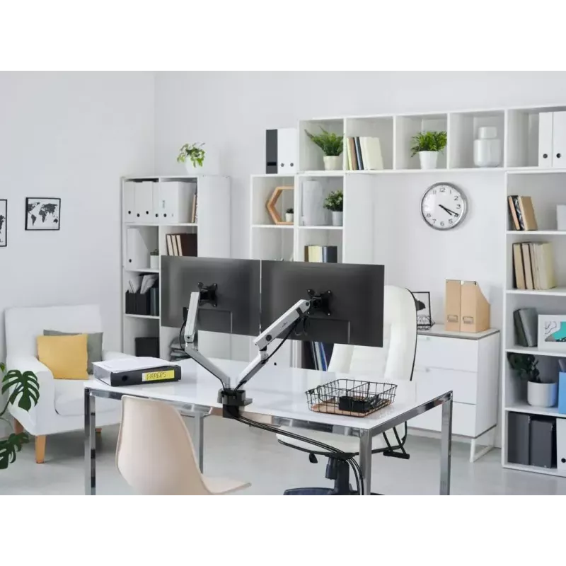 Durable SELECT PLUS Soporte de monitor 509723 con brazo para 2 monitores, montaje en escritorio