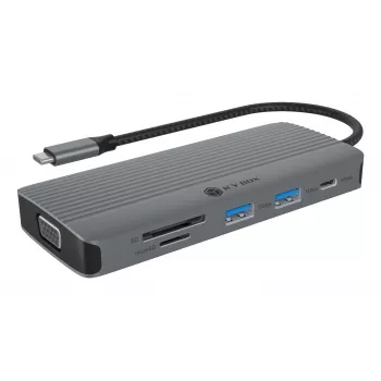 Docking station ICY BOX IB-DK4040a-CPD — 10 en 1 USB-C, HDMI 4K60Hz, VGA, 3×USB-A, Gigabit-LAN, PD 100W, SD/MicroSD, aluminio