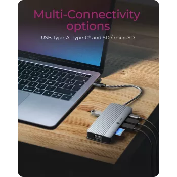 Docking station ICY BOX IB-DK4040a-CPD — 10 en 1 USB-C, HDMI 4K60Hz, VGA, 3×USB-A, Gigabit-LAN, PD 100W, SD/MicroSD, aluminio