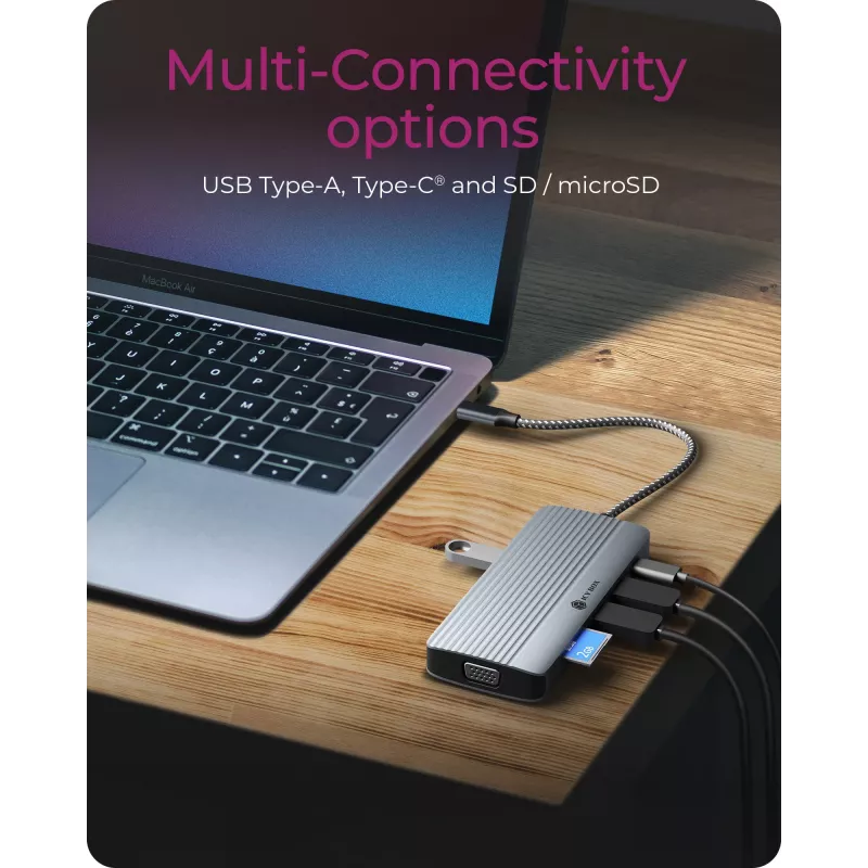 Docking station ICY BOX IB-DK4040a-CPD — 10 en 1 USB-C, HDMI 4K60Hz, VGA, 3×USB-A, Gigabit-LAN, PD 100W, SD/MicroSD, aluminio