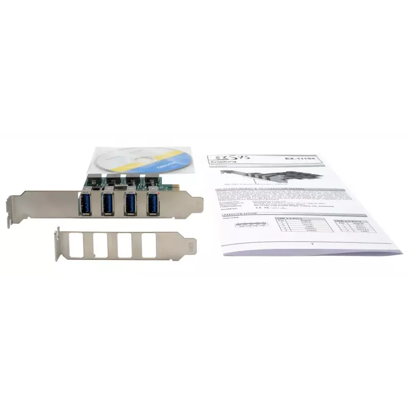Tarjeta PCIe EXSYS de 4 puertos USB 3.2 Gen 1 con Self-Power 3A Renesas