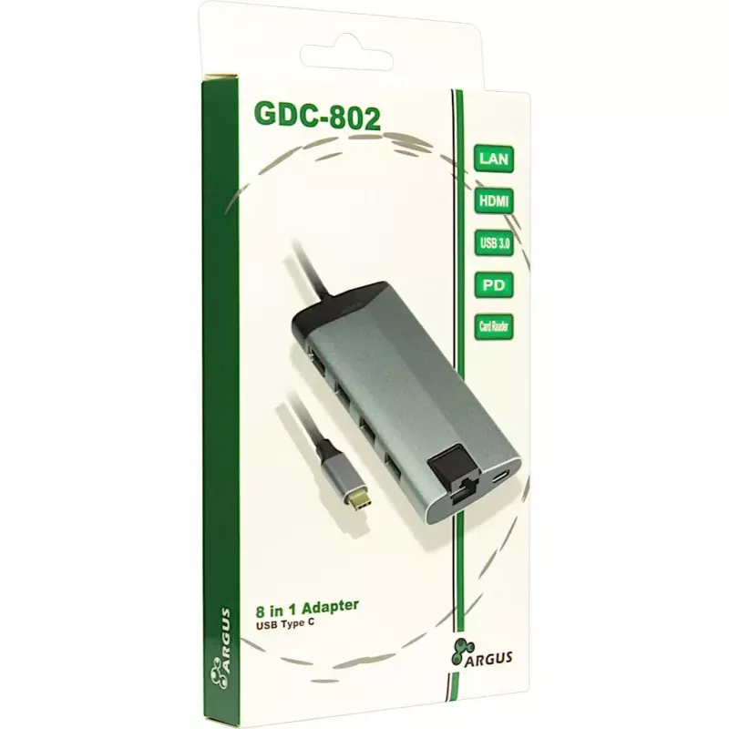 Inter-Tech GDC-802 USB 3.2 Gen 1 Type-C gris 100W Power Delivery