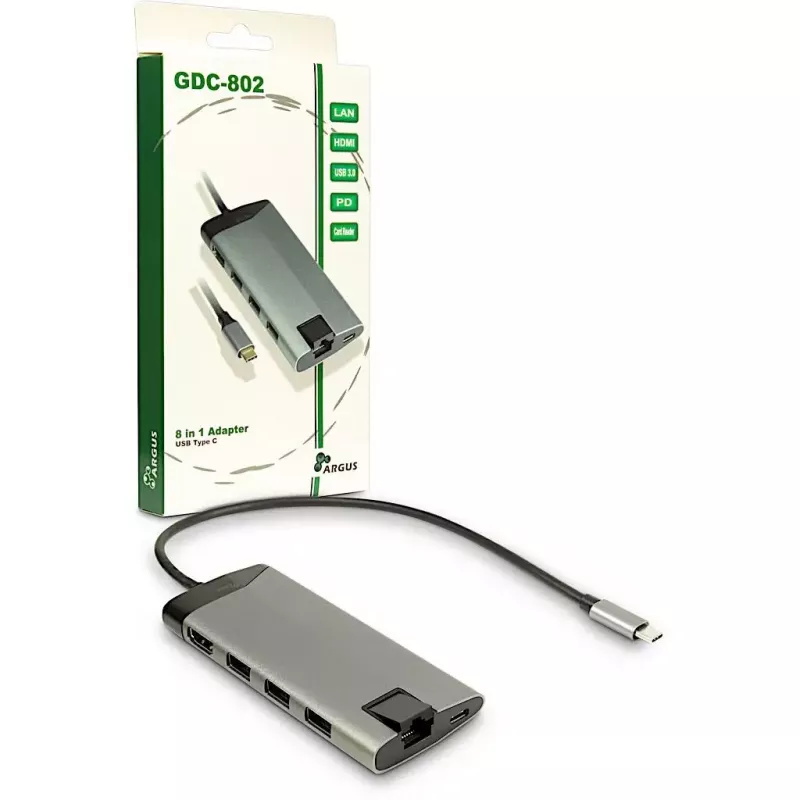 Inter-Tech GDC-802 USB 3.2 Gen 1 Type-C gris 100W Power Delivery