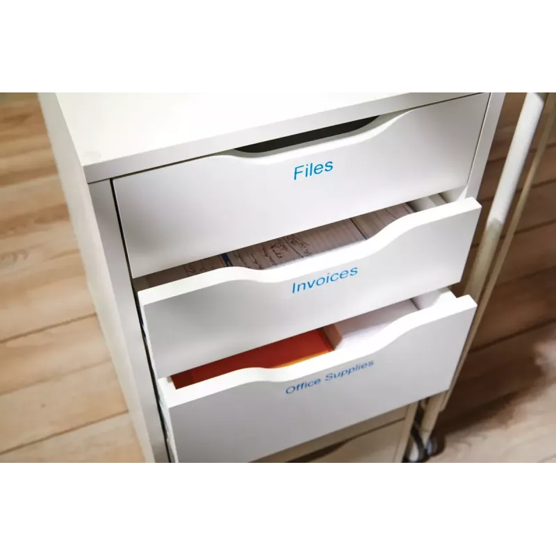 Cintas de etiquetar DYMO Authentic D1 | Texto azul sobre cinta blanca | 9 mm x 7 m | Etiquetas autoadhesivas para etiquetadoras LabelManager | Fabricadas en Europa