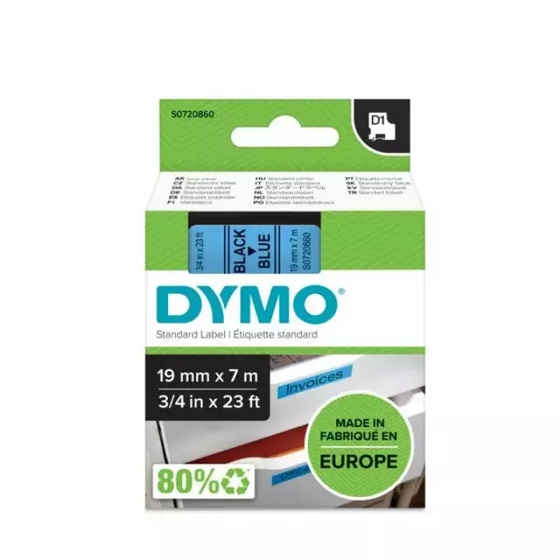 Etiquetas DYMO Authentic D1 | Impresión negra sobre cinta azul | 19 mm x 7 m | Etiquetas autoadhesivas para impresoras de etiquetas LabelManager | Fabricadas en Europa