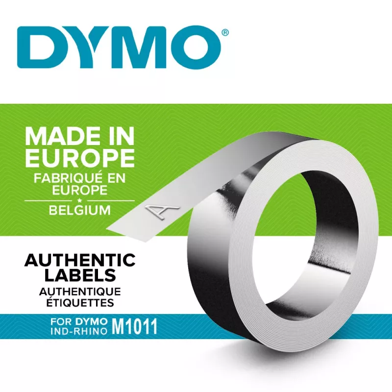 Cintas de grabado en aluminio DYMO, autoadhesivas | 12 mm x 4,8 m | Compatibles con la grabadora Rhino M1011 | Resistentes a la intemperie | Ideales para bricolaje y construcción | Fabricadas en Europa