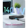 Base de conexión ICY BOX IB-DK7401-CU31 USB-C 17 en 1, 6 salidas de vídeo, 8K, DisplayLink, USB 3.2 Gen 2, 140 W PD 3.1, 2,5 GbE, SD/microSD, negra