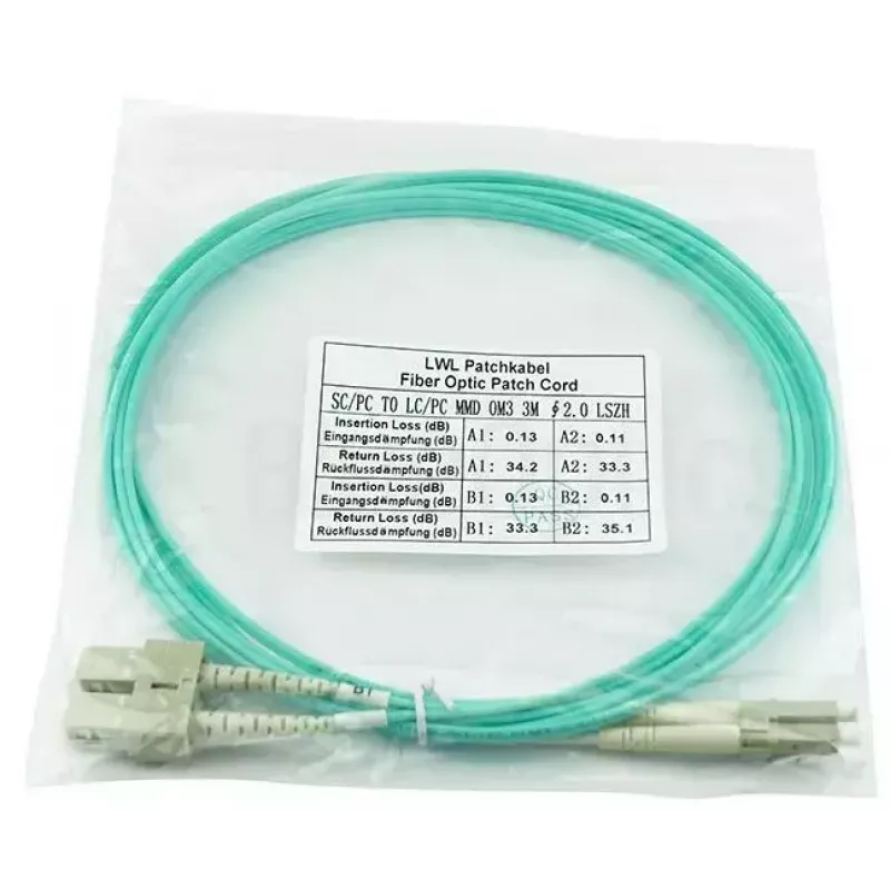 BlueOptics 055702K512000020M-BO Cable de conexión de fibra óptica dúplex, LC/UPC a SC/UPC, OM3 50/125 µm, 20 m, beige