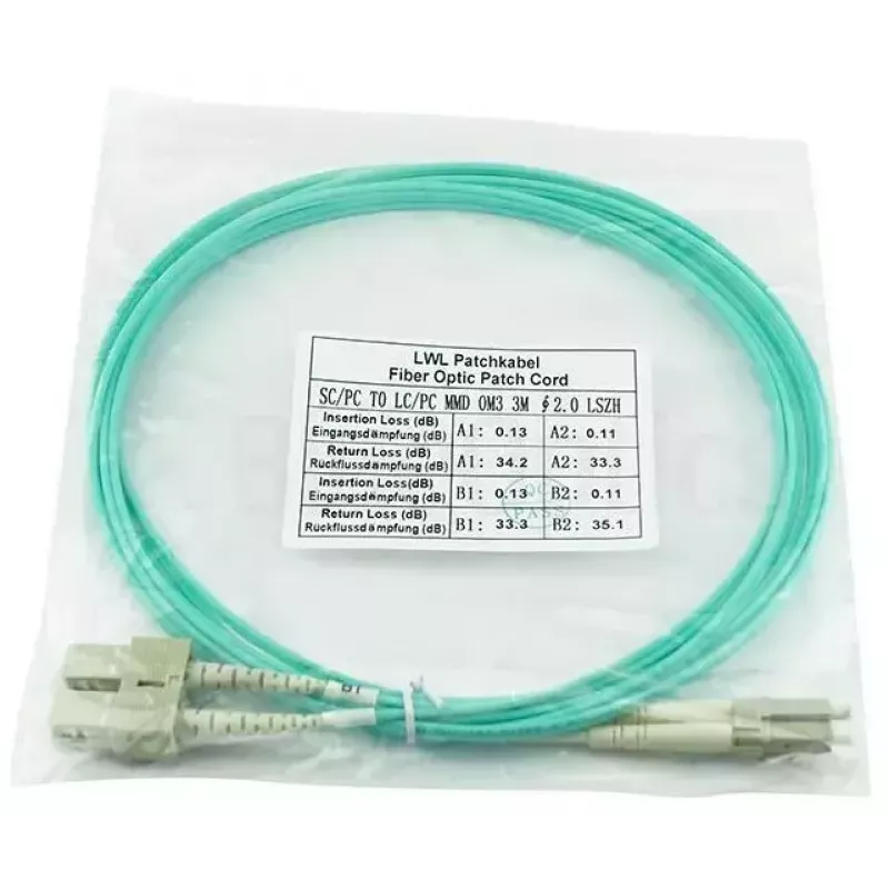 BlueOptics 055702T512000015M-BO Cable de conexión de fibra óptica dúplex, LC/UPC a SC/UPC, OM3 50/125 µm, 15 m, beige