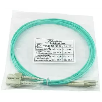 BlueOptics 055702T512000050M-BO Cable de conexión de fibra óptica dúplex, LC/UPC a SC/UPC, OM3 50/125 µm, 50 m, beige