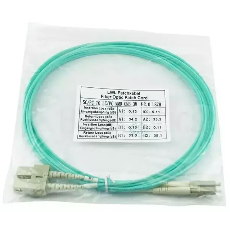 BlueOptics 055702T512000050M-BO Cable de conexión de fibra óptica dúplex, LC/UPC a SC/UPC, OM3 50/125 µm, 50 m, beige