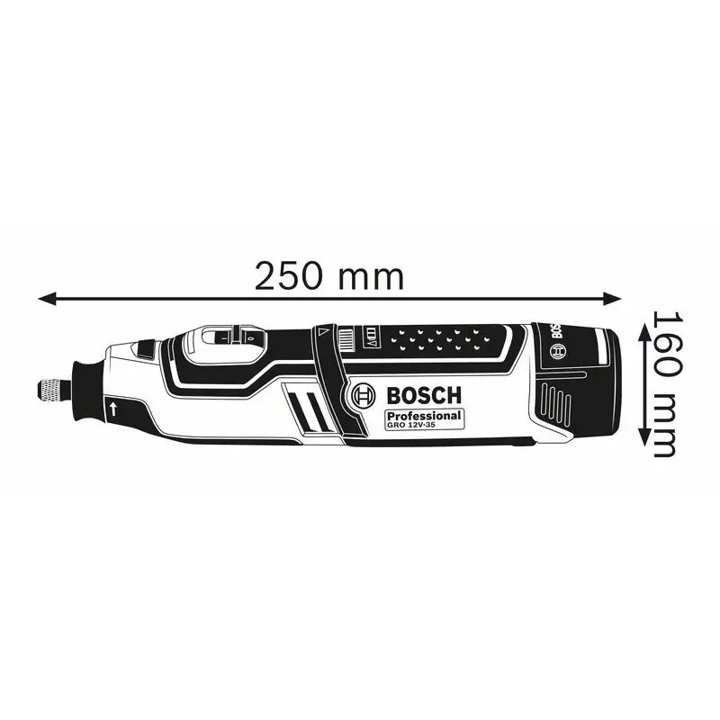 Bosch GRO 10.8 V-LI Professional Herramienta rotativa inalámbrica, pinza de 3,2 mm, 2 baterías