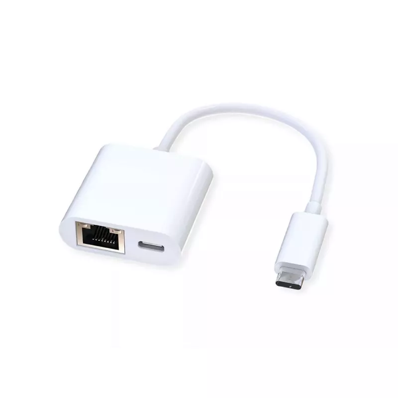 Adaptador de cable ROLINE 12.02.1100 USB 3.2 Gen 2 Type C RJ-45 blanco