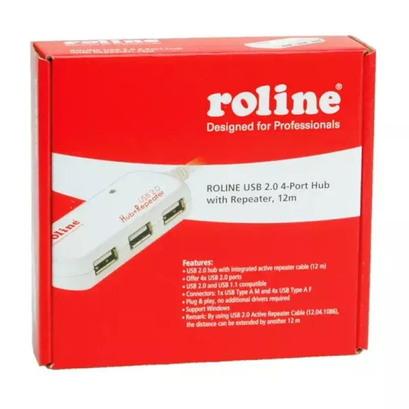 Hub USB ROLINE 4 puertos con repetidor 12 m