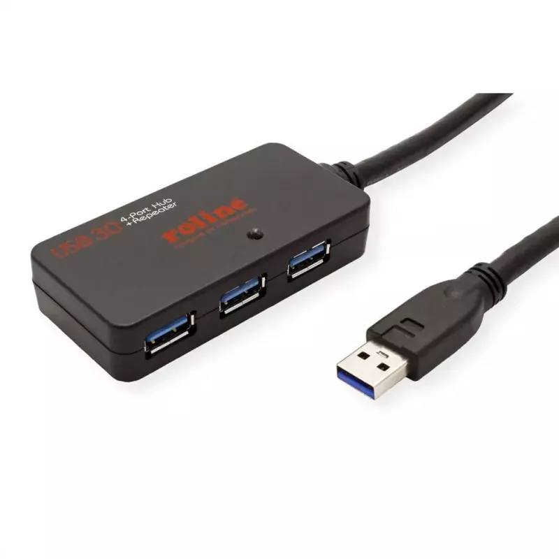 Hub USB ROLINE 3.2 Gen 1 4 puertos con repetidor negro 10 m