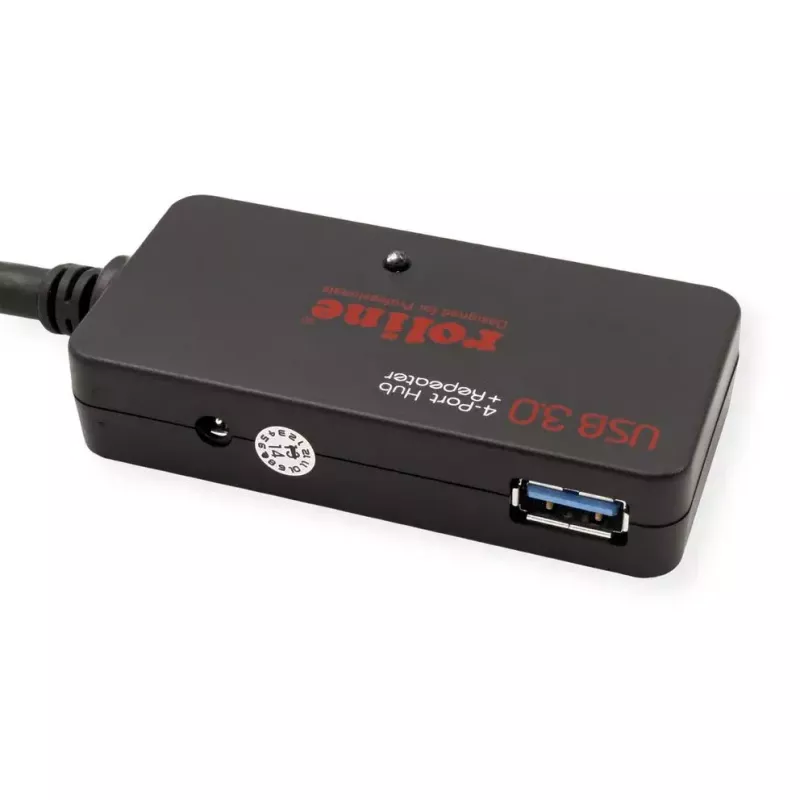Hub USB ROLINE 3.2 Gen 1 4 puertos con repetidor negro 10 m