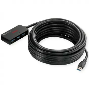Hub USB ROLINE 3.2 Gen 1 4 puertos con repetidor negro 10 m