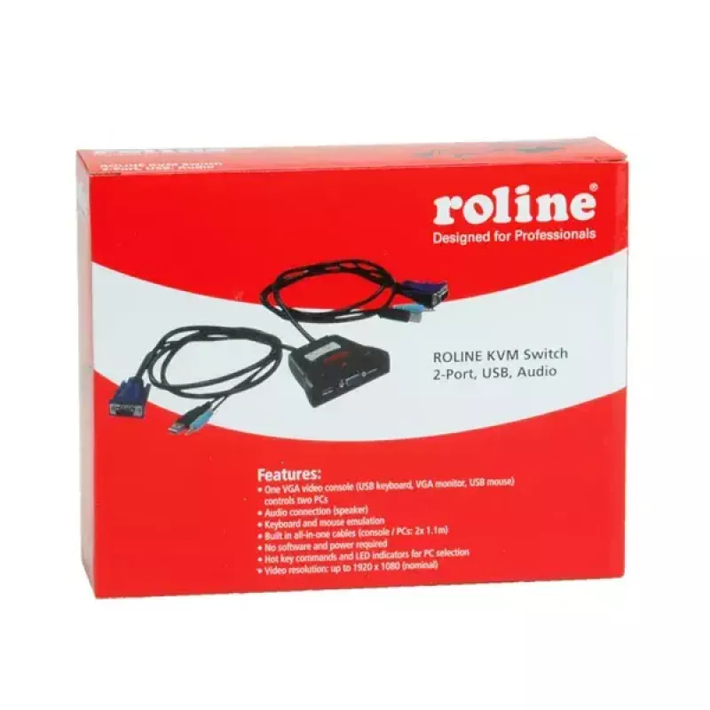 Conmutador KVM ROLINE Star 1 usuario 2 PCs audio USB