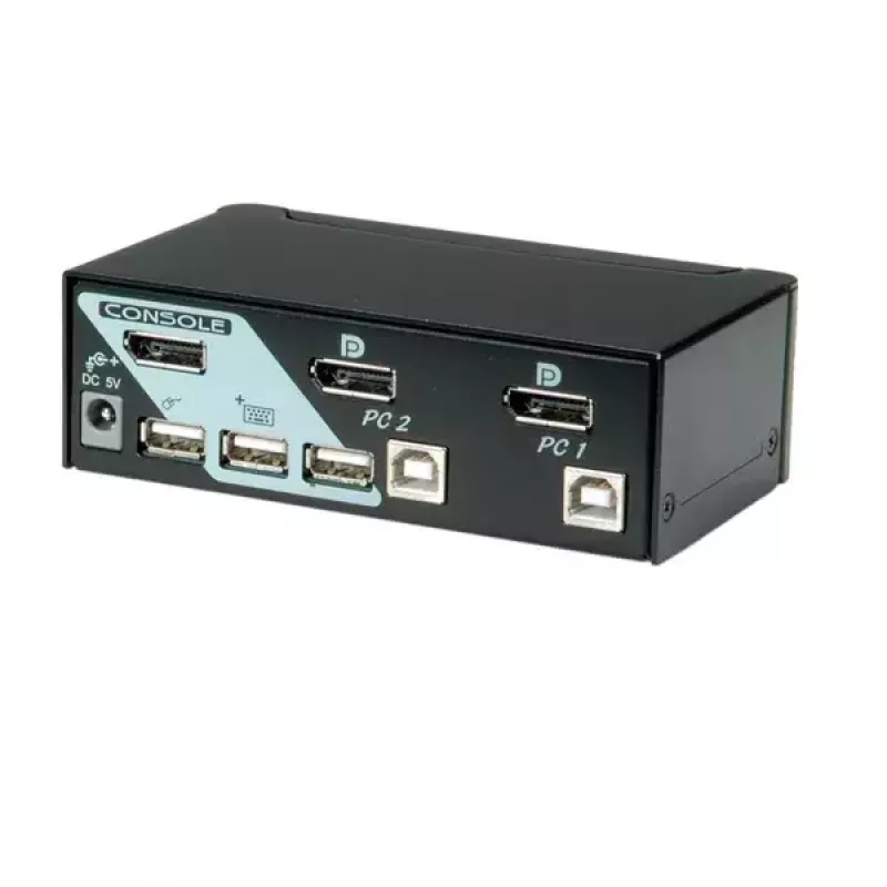 Conmutador KVM ROLINE 1 usuario 2 PCs DisplayPort con hub USB